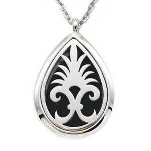 Aromatherapy Essential Oil Necklace Stainless Steel Teardrop Fleur-di-lis